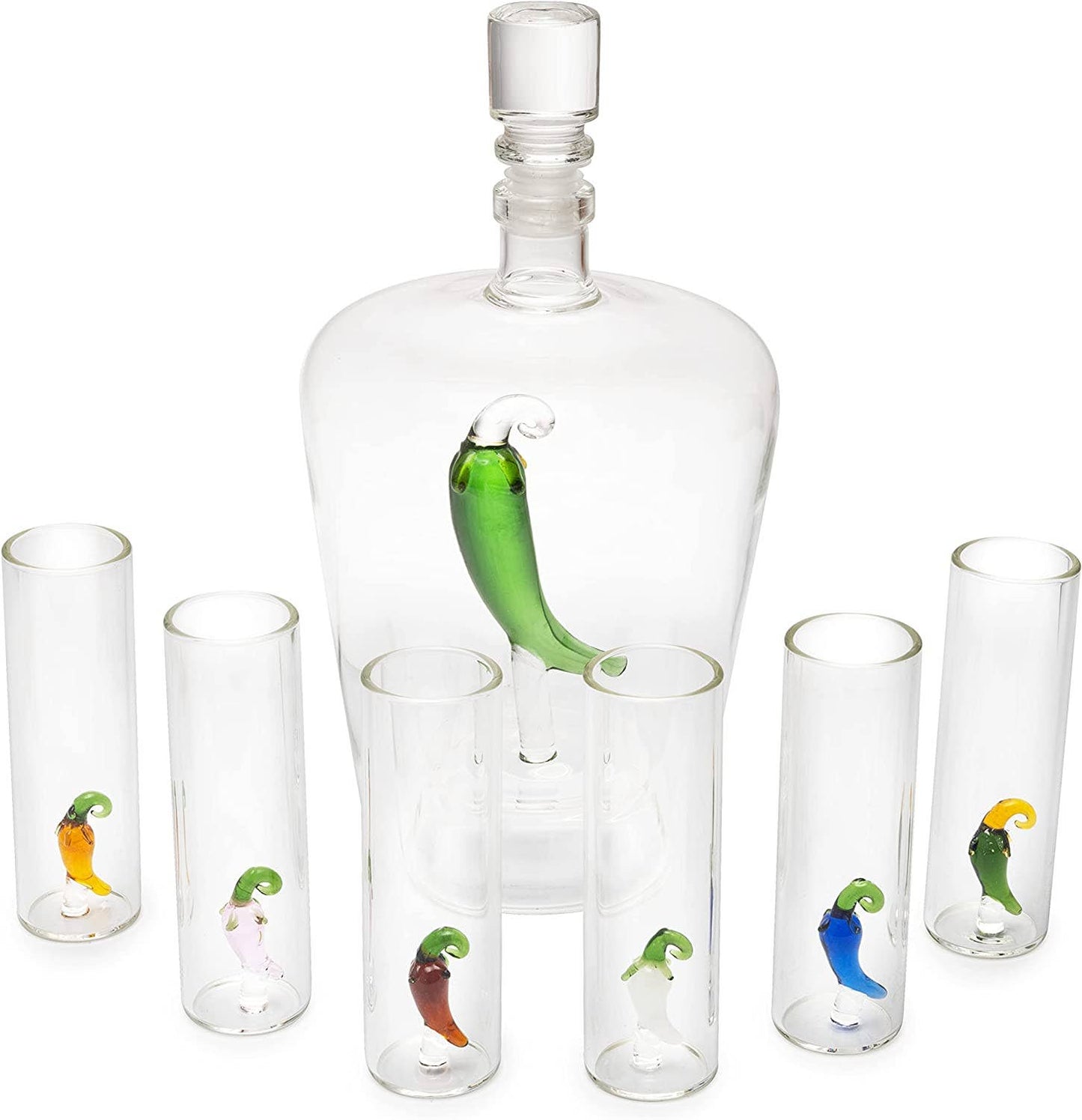 Tequila Decanter Set With 6 Pepper Shot Glasses