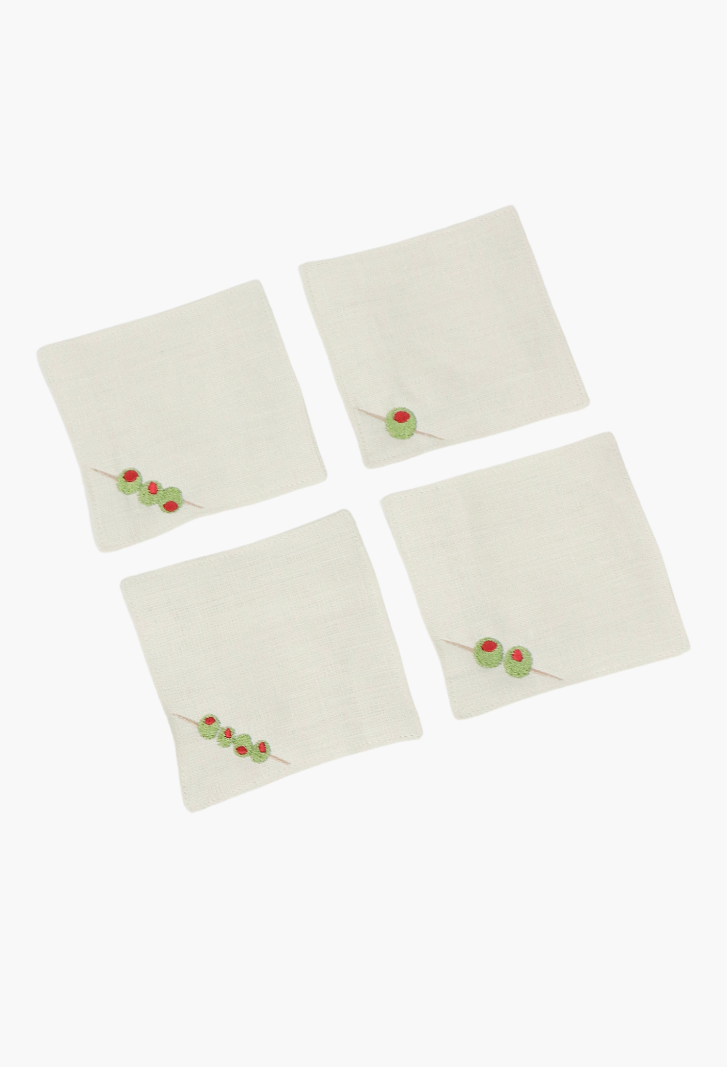 Set of 4 Olive Embroidered Coasters