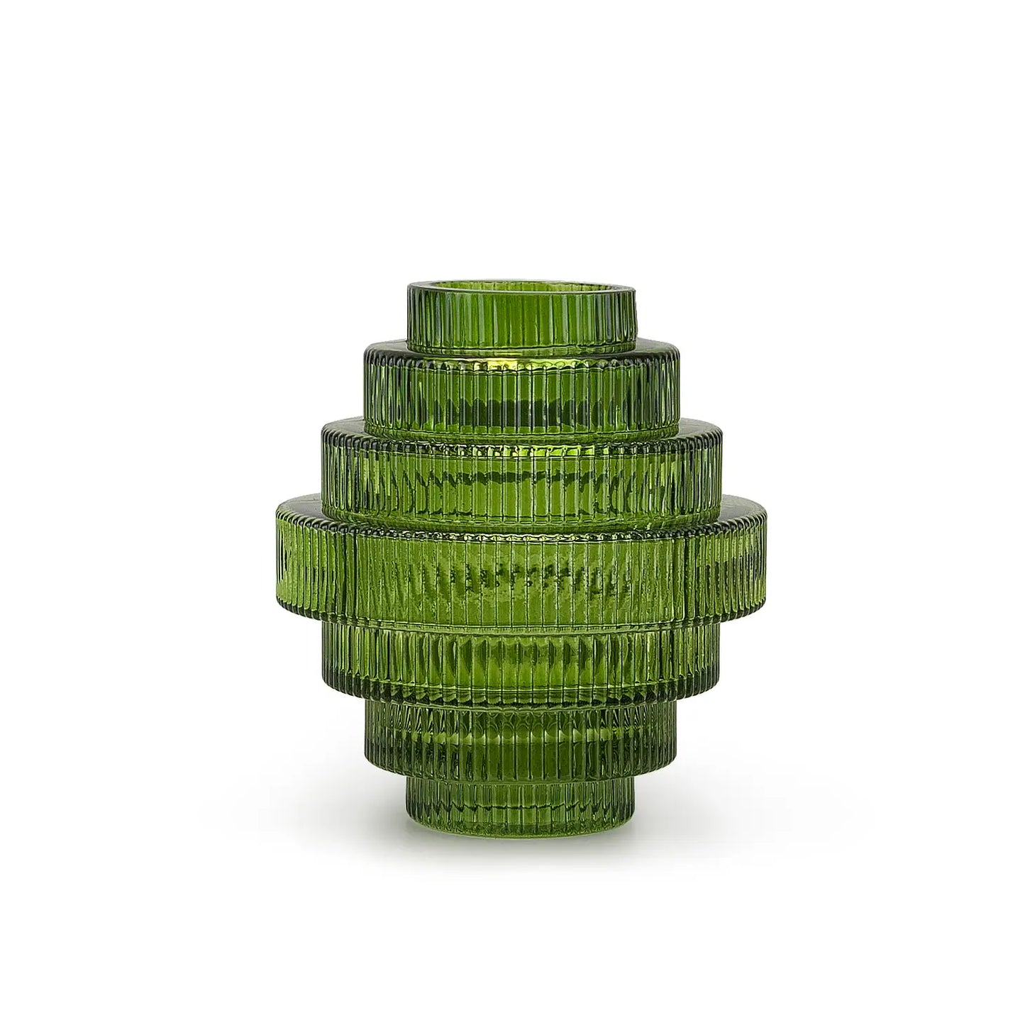 Small layered green glass vase